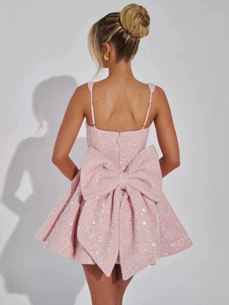 Elegant backless layered ruffles pink dress  - Mila chique  #