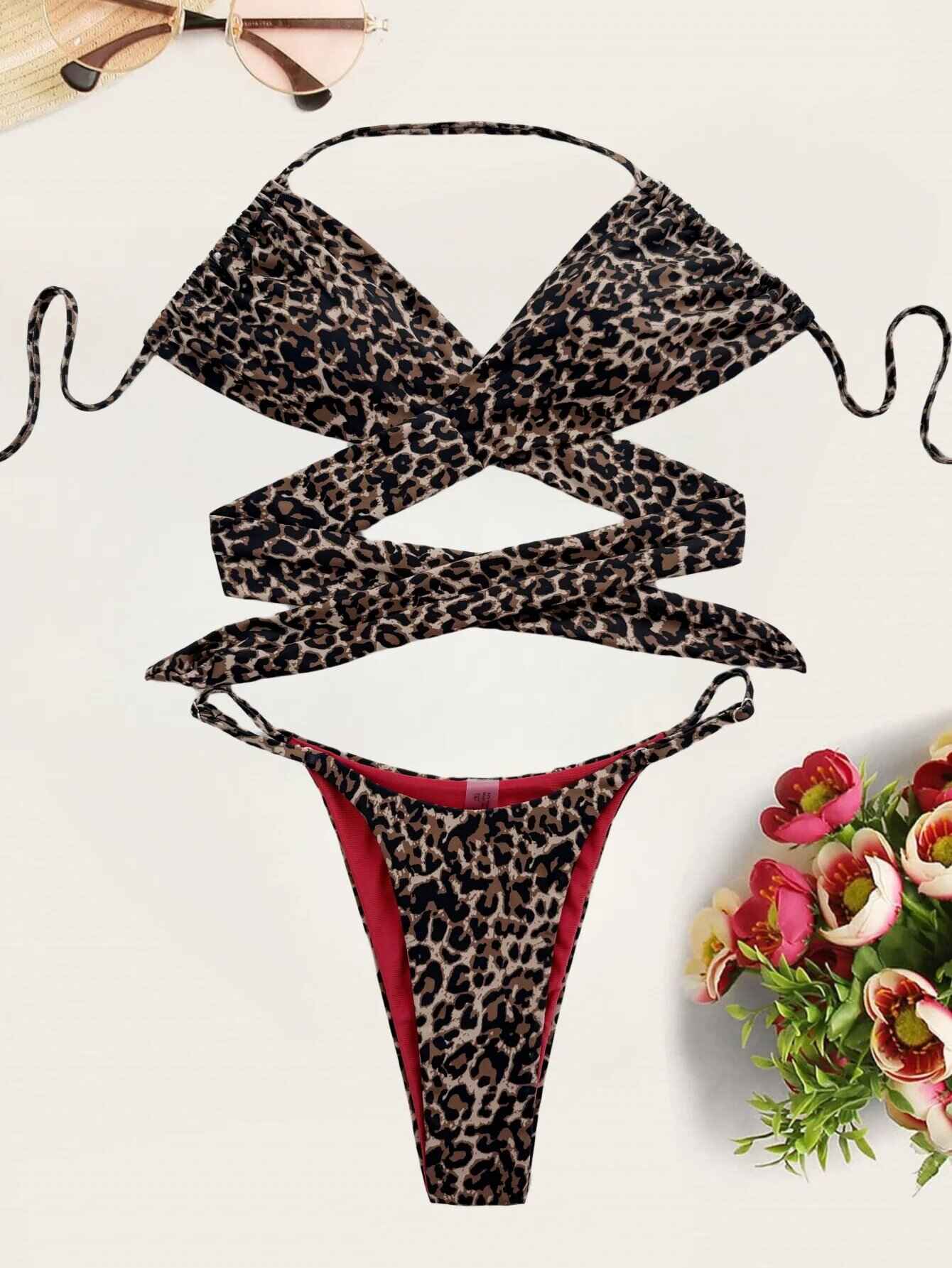 leopard print bikini top at mila chique